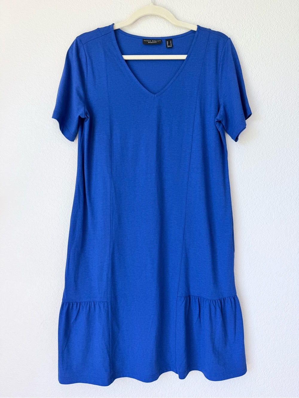 Susan Graver Weekend Cobalt Blue Modal Cotton Knit V-Neck Midi Dress Small